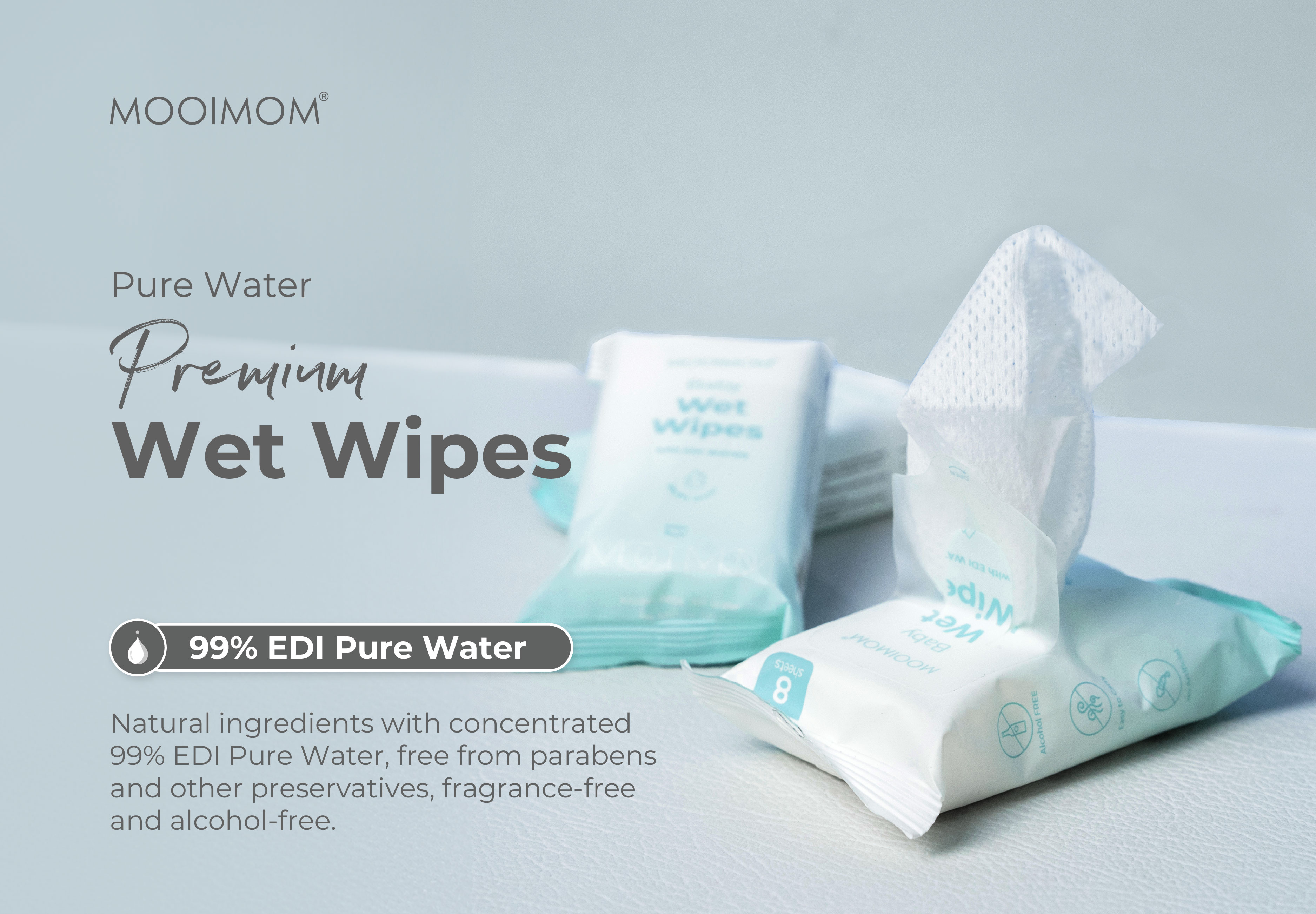 MOOIMOM Baby Wet Wipes with EDI Water (8pack) description image