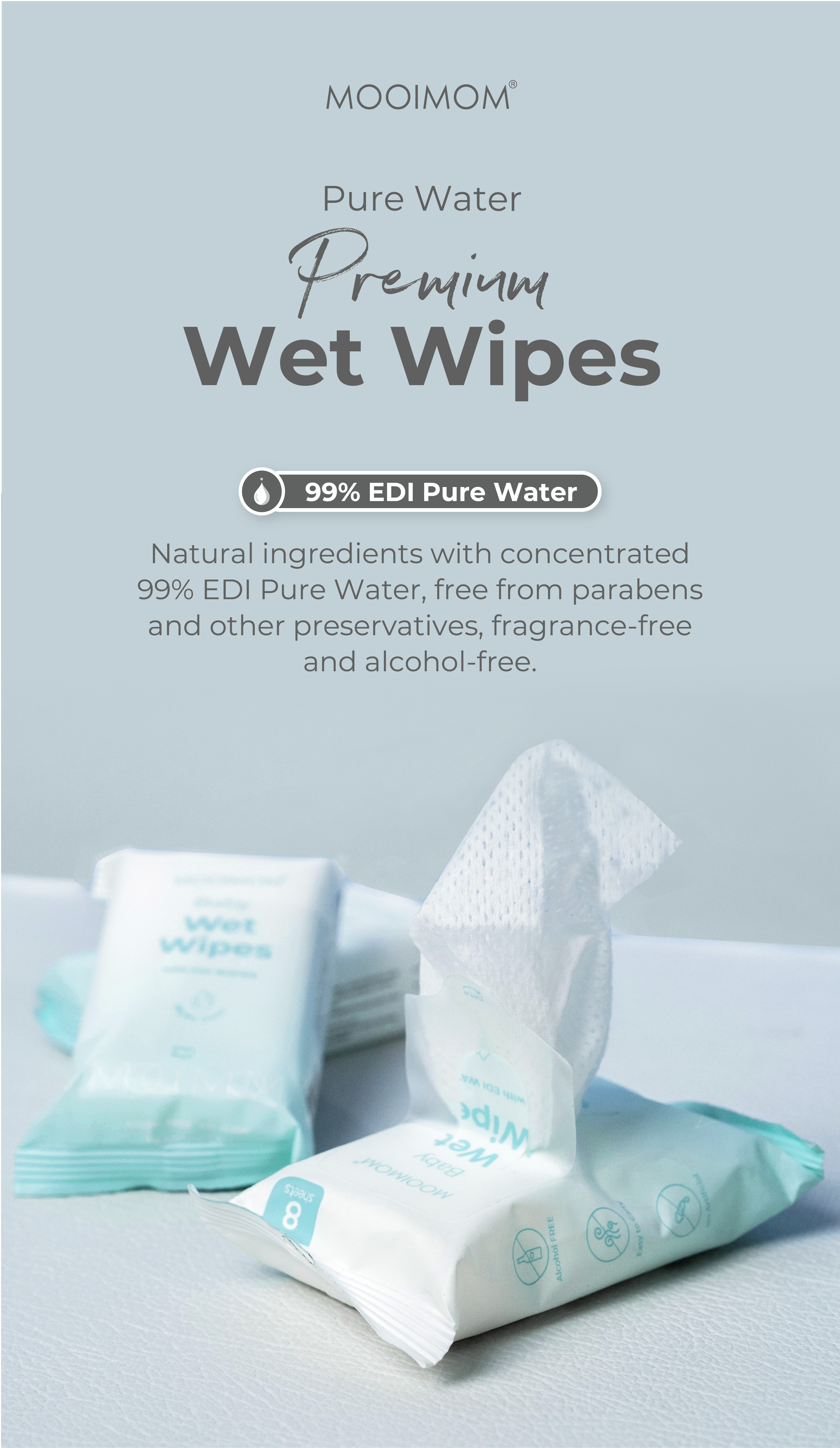 MOOIMOM Baby Wet Wipes with EDI Water (8pack) description image