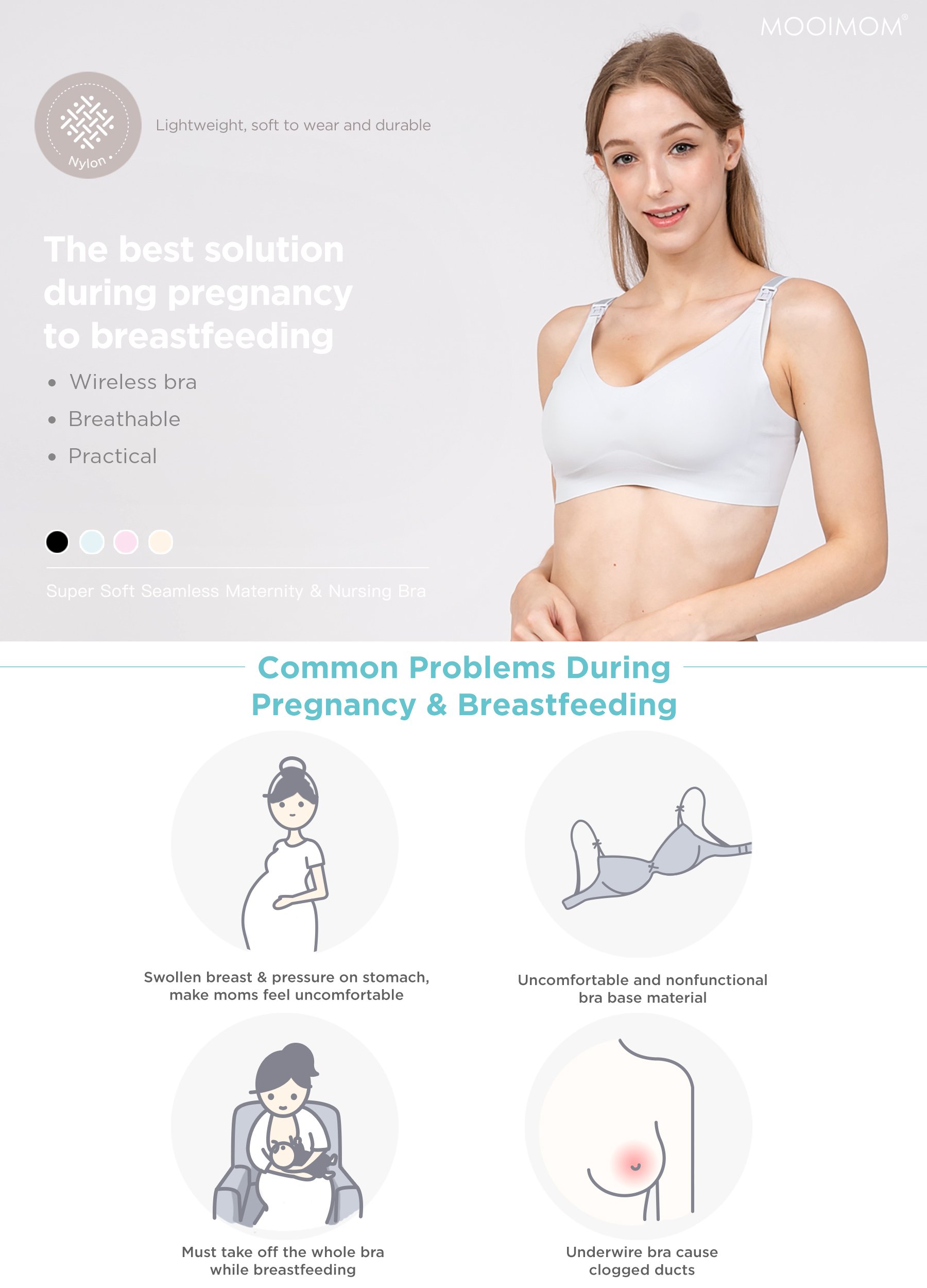MOOIMOM Super Soft Seamless Maternity & Nursing Bra description image