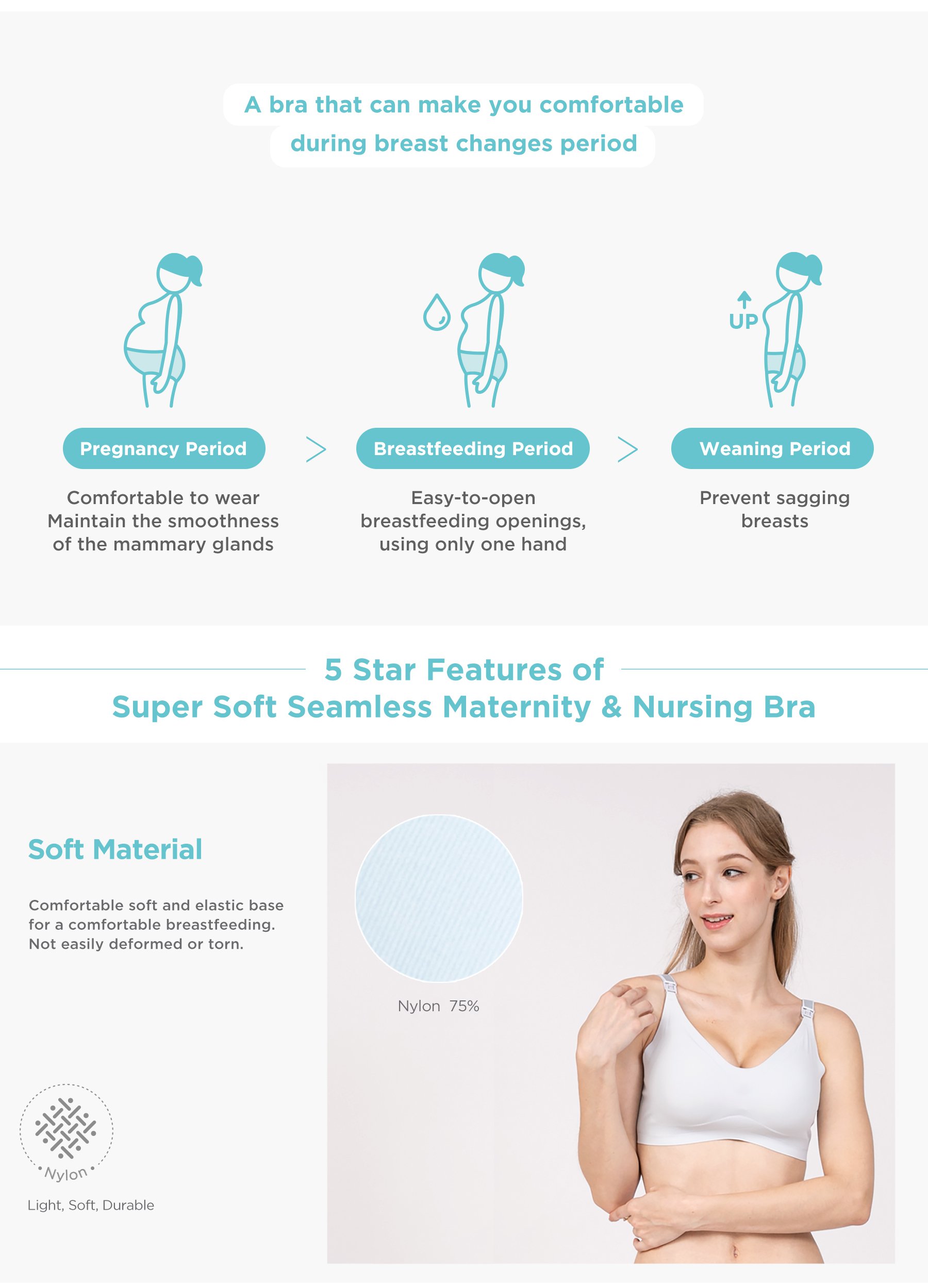 MOOIMOM Super Soft Seamless Maternity & Nursing Bra description image
