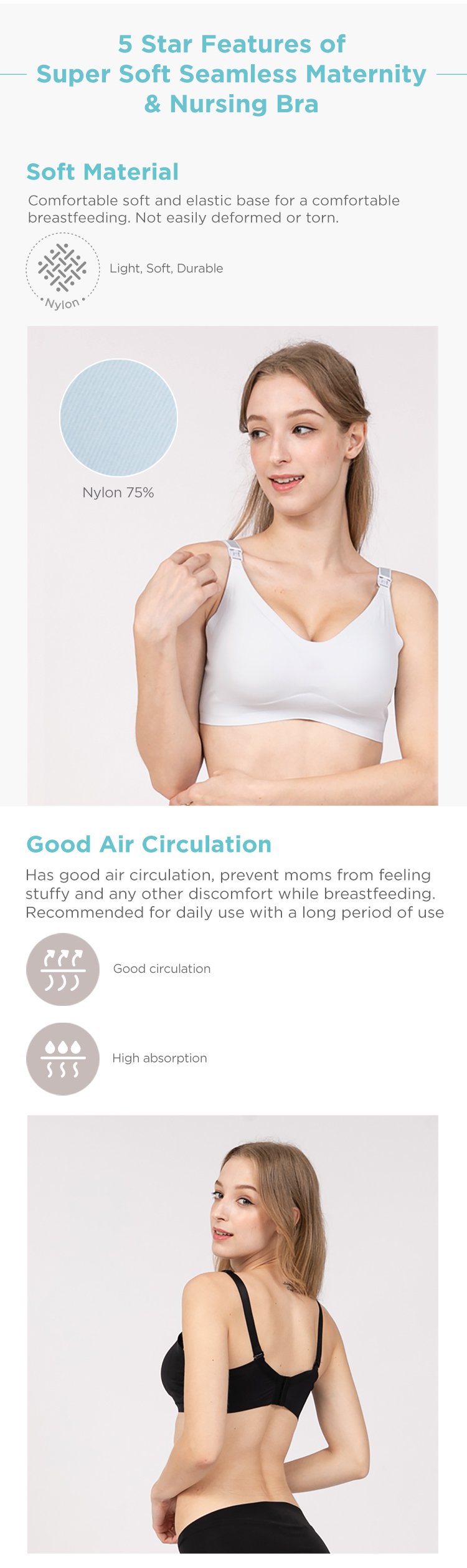 MOOIMOM Super Soft Seamless Maternity & Nursing Bra description image