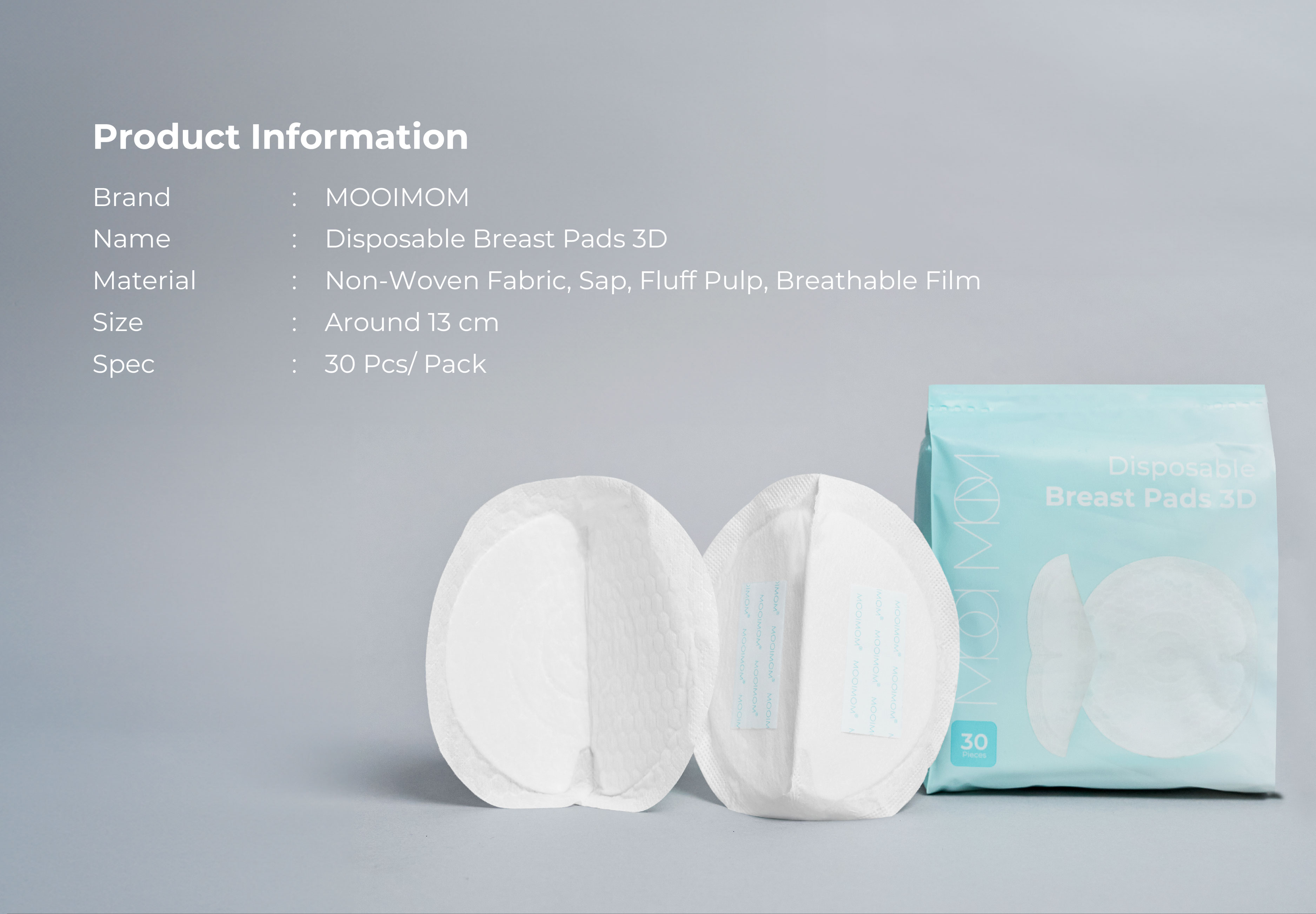 MOOIMOM Disposable Breast Pad 3D (30pcs) description image
