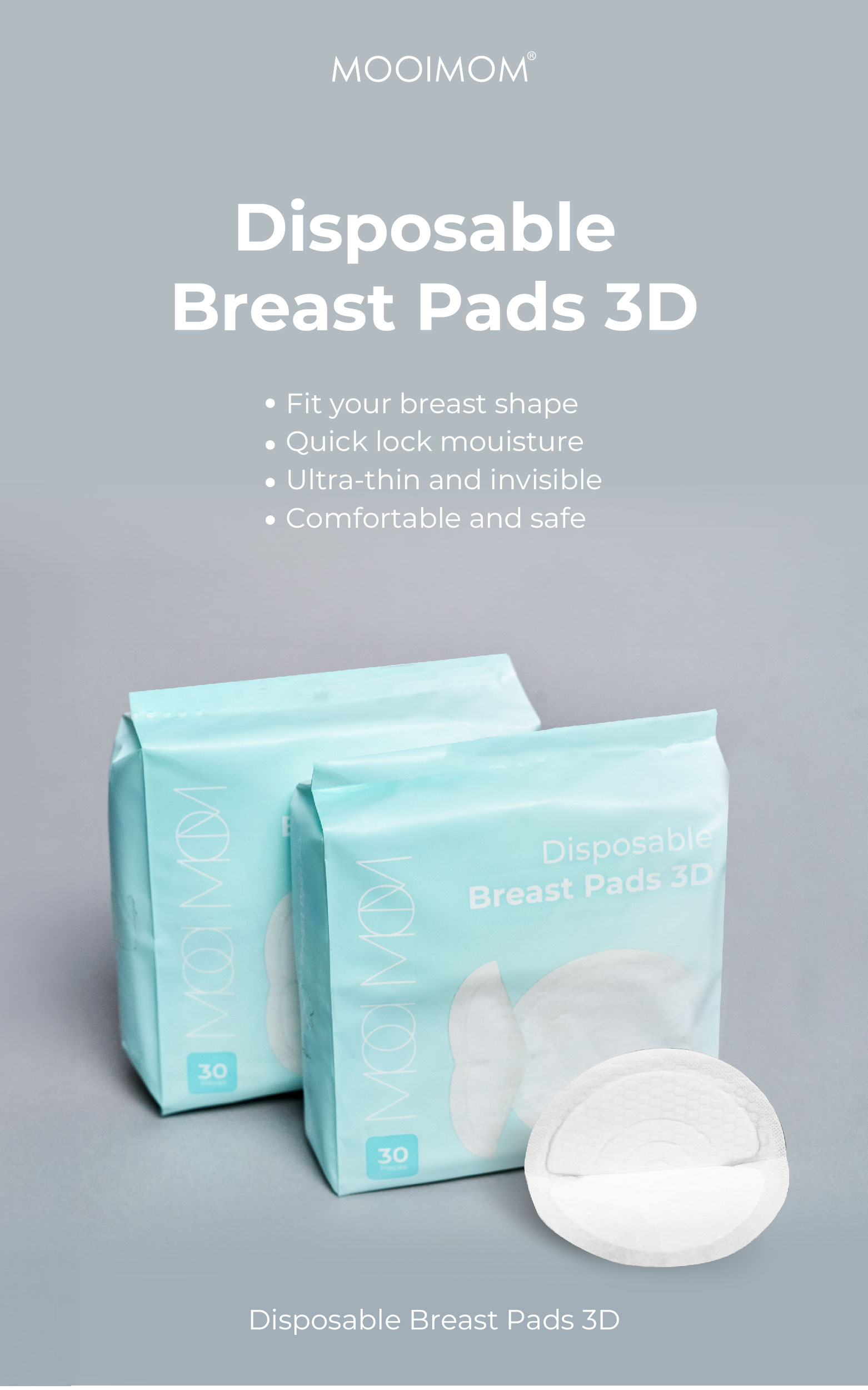 MOOIMOM Disposable Breast Pad 3D (30pcs) description image