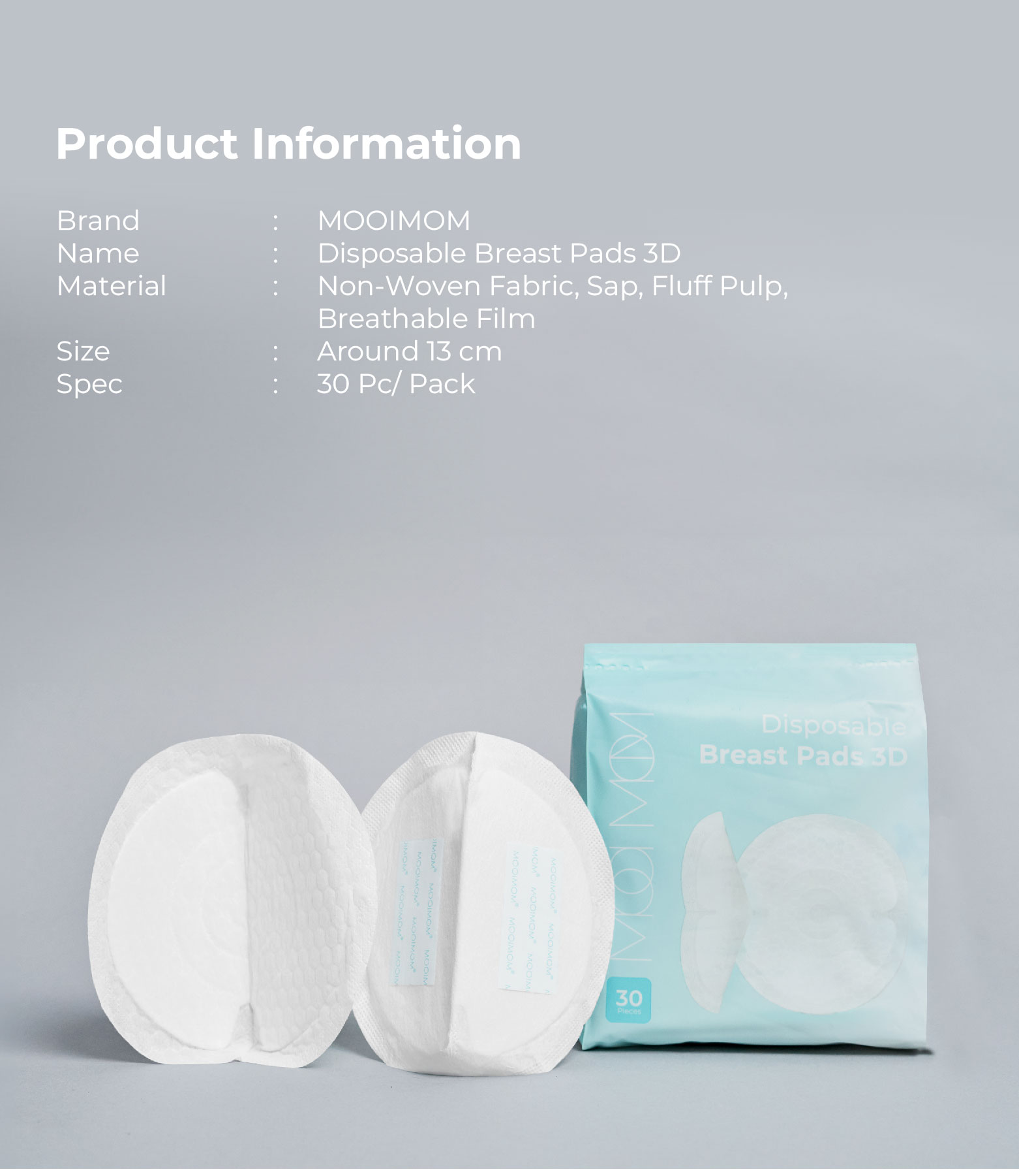 MOOIMOM Disposable Breast Pad 3D (30pcs) description image