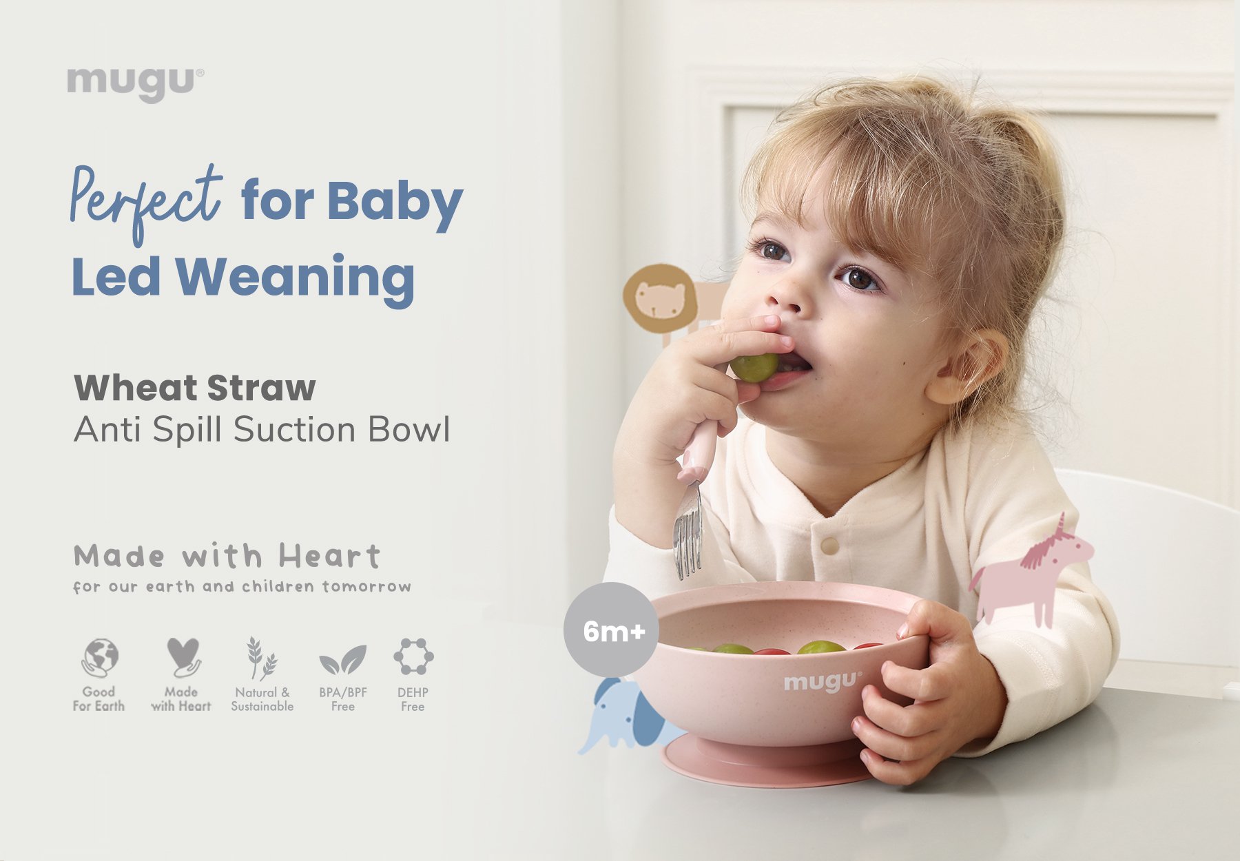 mugu wheat straw antispill suction bowl 450ml description image