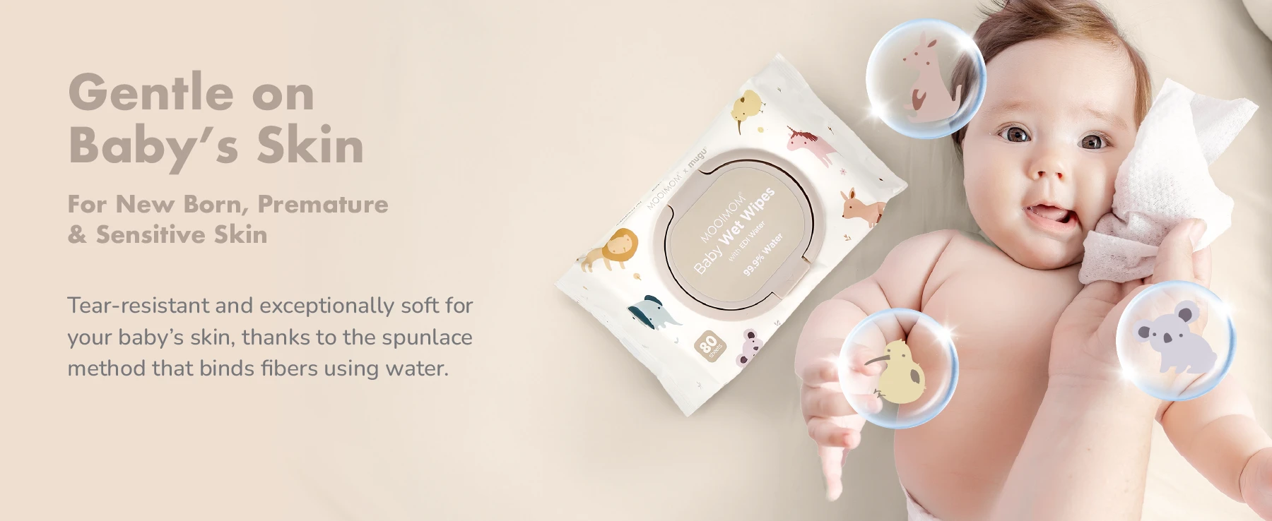 MOOIMOM x mugu Baby Wet Wipes with EDI Water - 80 Sheets description image