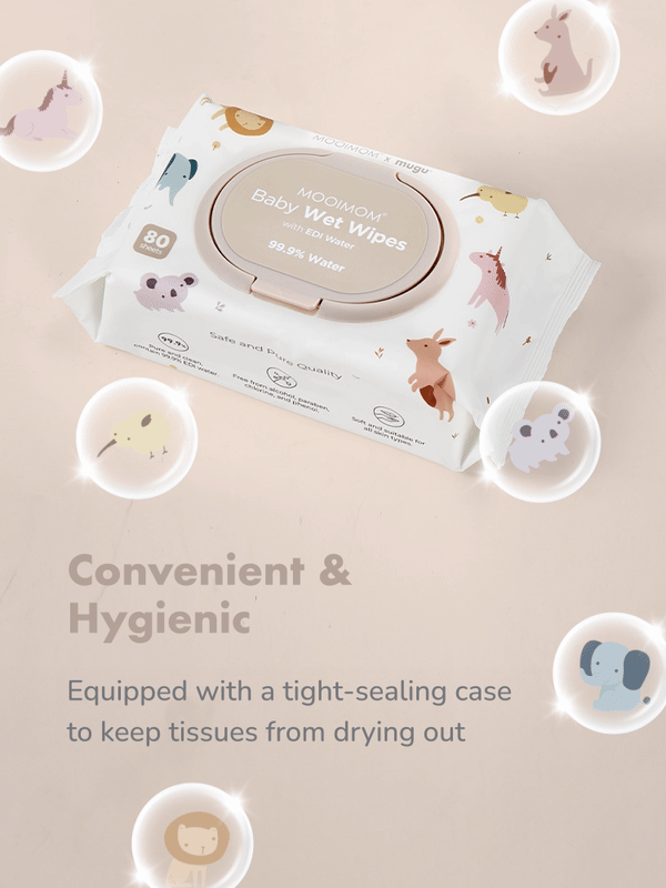 MOOIMOM x mugu Baby Wet Wipes with EDI Water - 80 Sheets description image