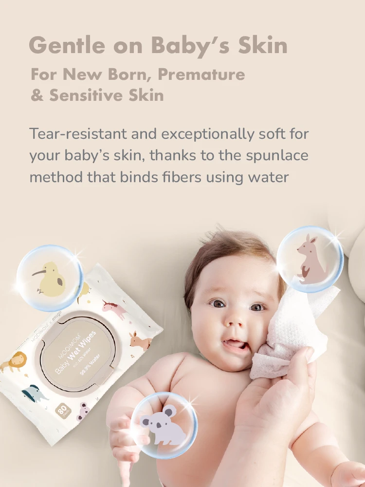 MOOIMOM x mugu Baby Wet Wipes with EDI Water - 80 Sheets description image