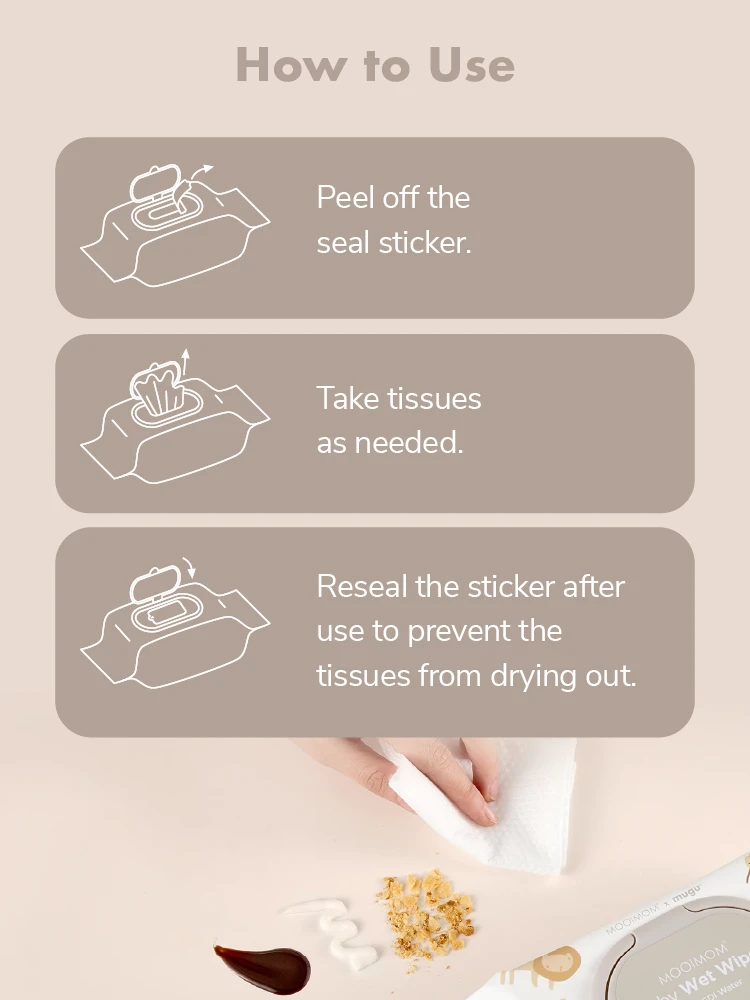 MOOIMOM x mugu Baby Wet Wipes with EDI Water - 80 Sheets description image
