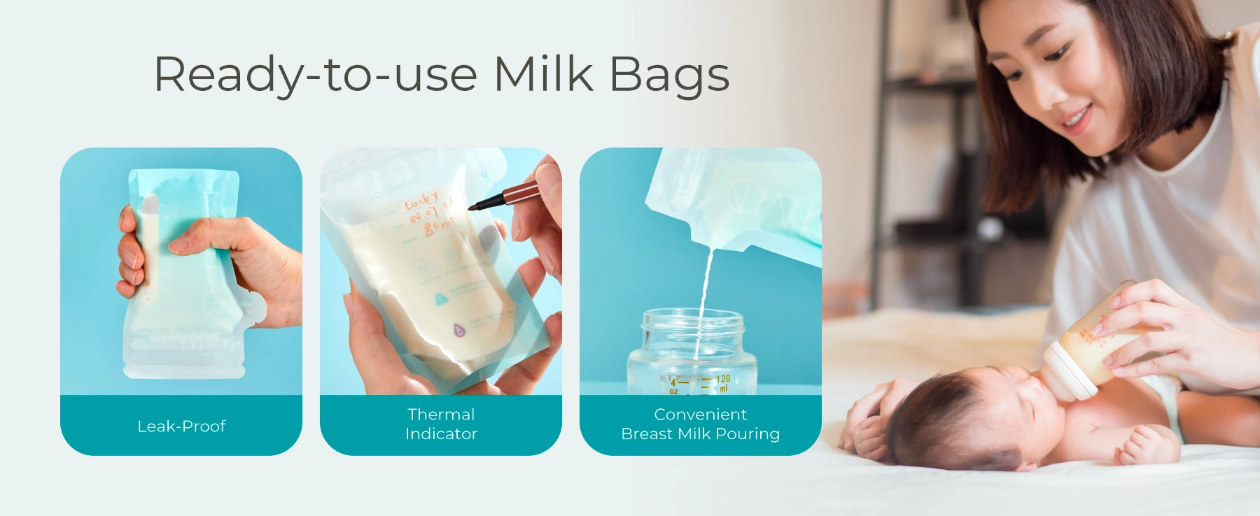 MOOIMOM Breastmilk Storage Bags 100ml (30 pcs) description image