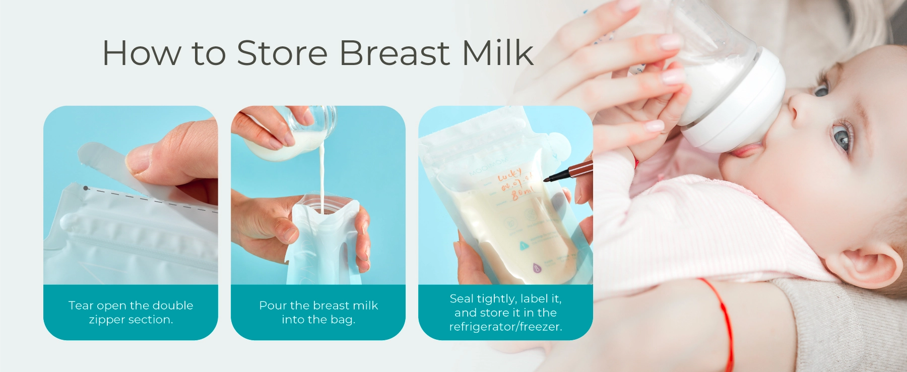 MOOIMOM Breastmilk Storage Bags 100ml (30 pcs) description image