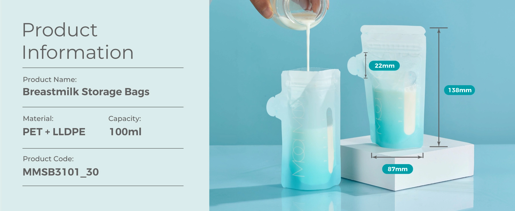 MOOIMOM Breastmilk Storage Bags 100ml (30 pcs) description image